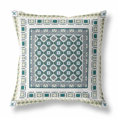 PALACEDESIGNS 18 in. Block Indoor & Outdoor Zippered Throw Pillow White & Green PA3660442